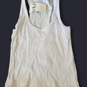 Zara White Ribbed Tank Top